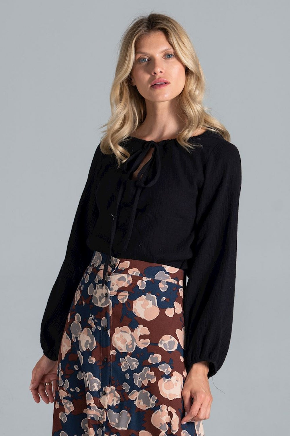 Figl Black Cotton Long Sleeve Blouse