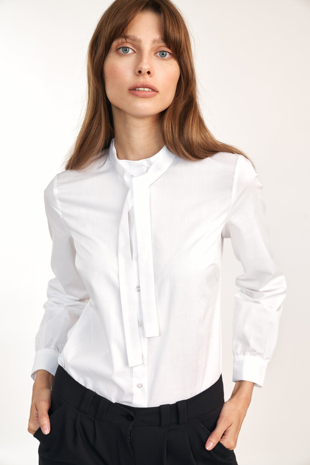 Nife White Cotton Long Sleeve Top