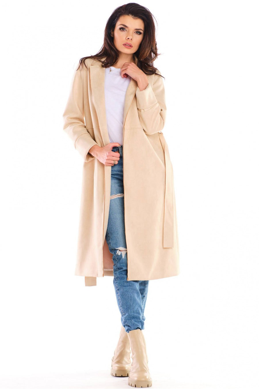 Awama Beige Suede Coat