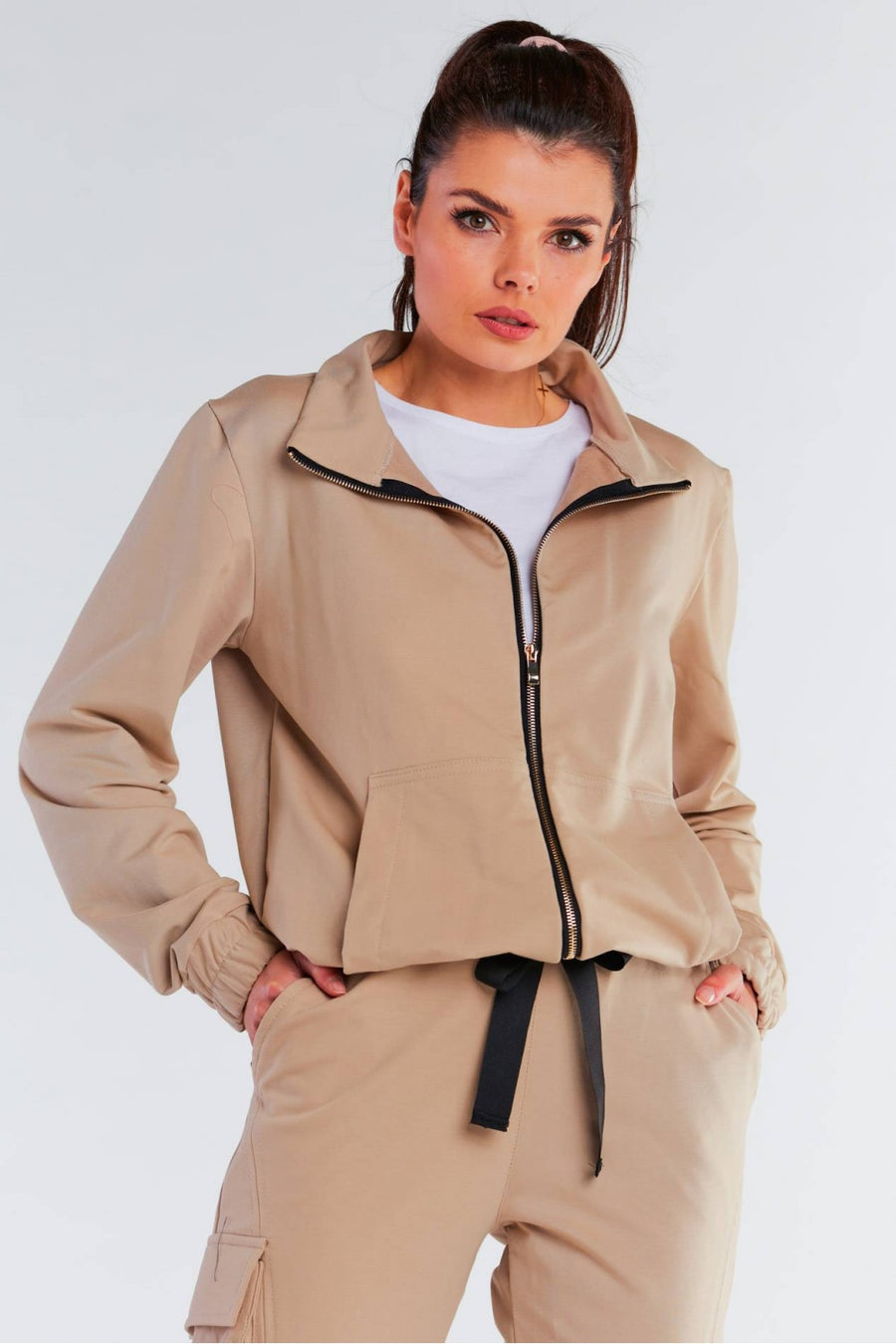 Infinite You Beige Hooded Zip Up Sweatshirt