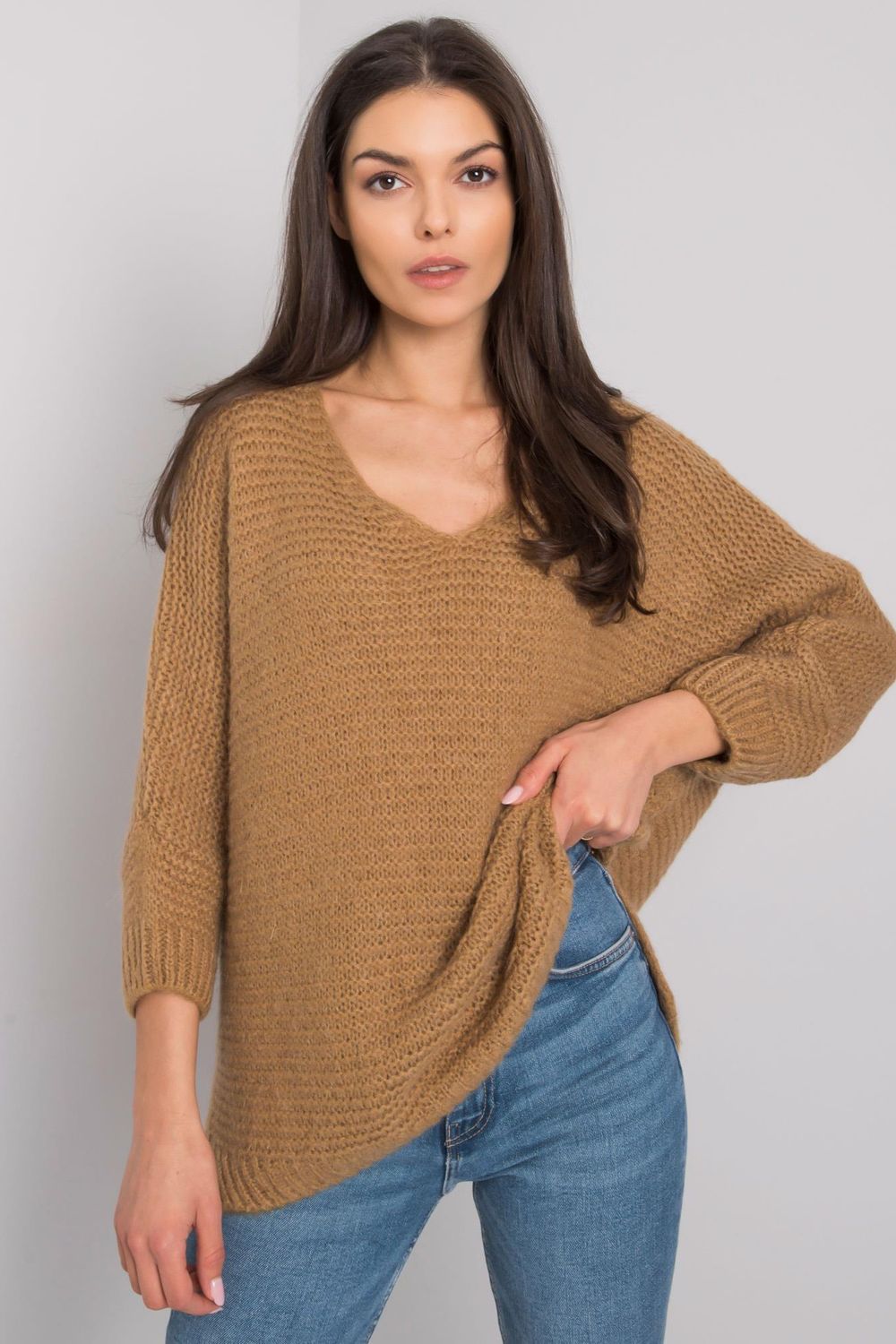 Och Bella Camel Oversized Long Sleeve Jumper