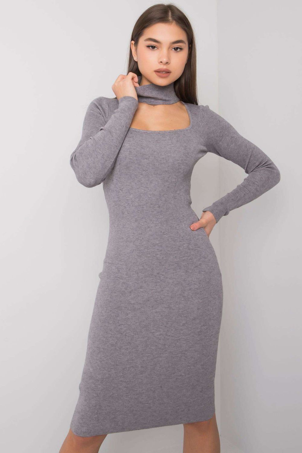 Och Bella Grey Knitted Bodycon Dress