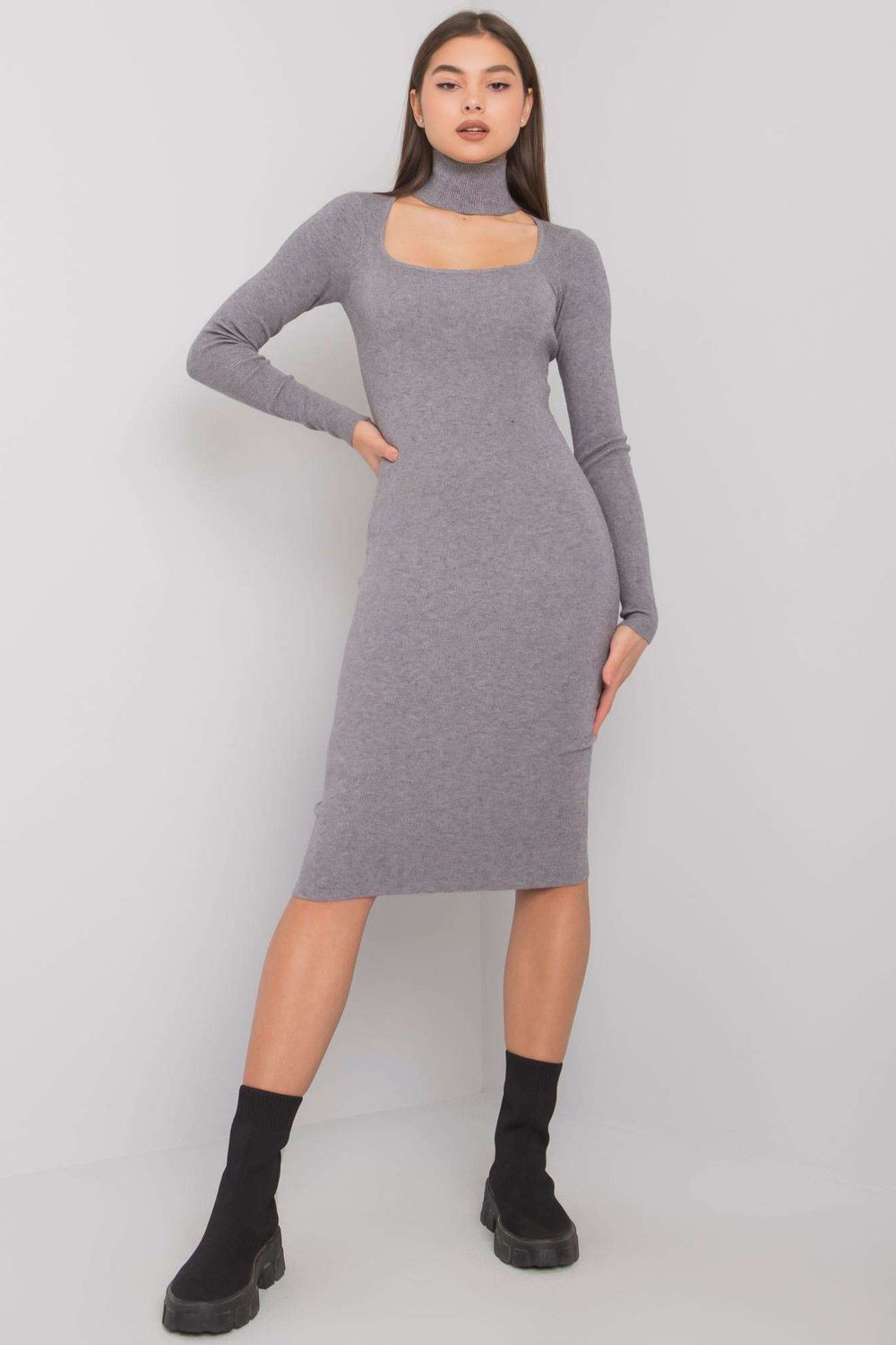 Och Bella Grey Knitted Bodycon Dress - view 2