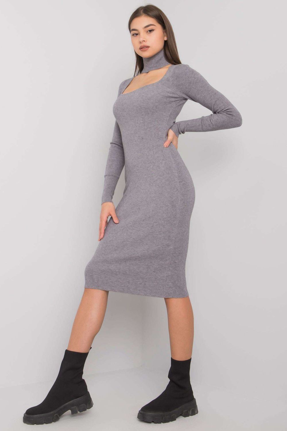 Och Bella Grey Knitted Bodycon Dress - view 3