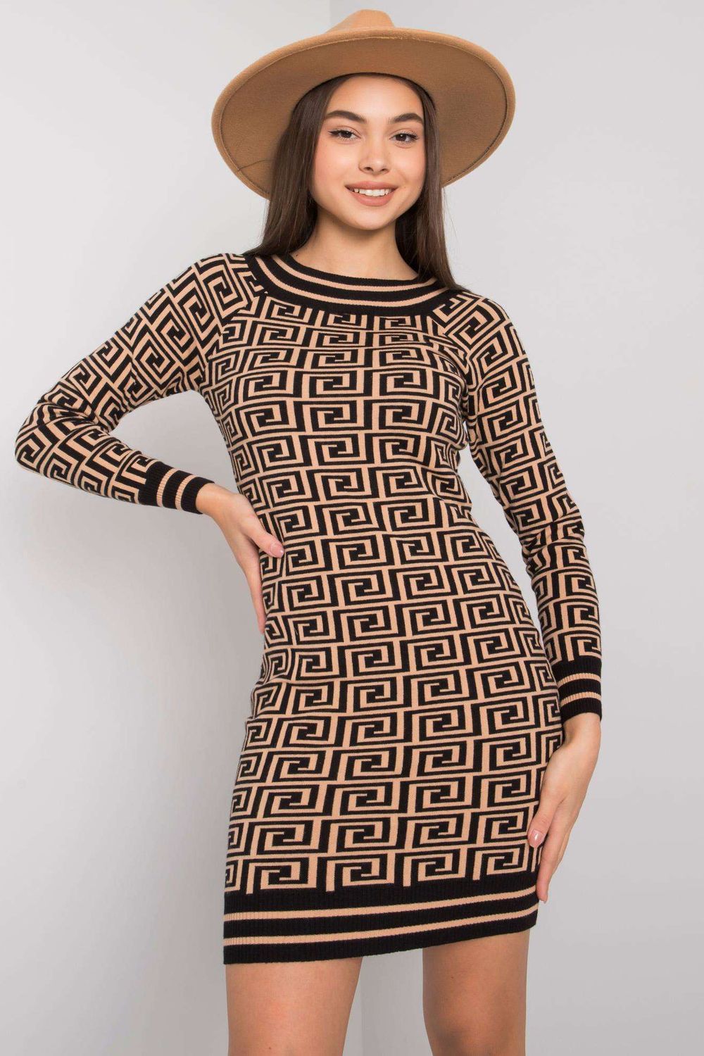 Och Bella Camel Knitted Bodycon Dress