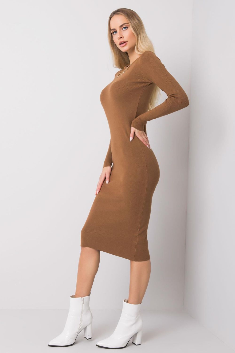 Och Bella Camel Bodycon Long Sleeve Dress - view 2