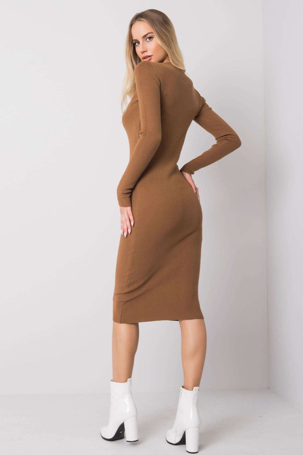 Och Bella Camel Bodycon Long Sleeve Dress - view 3