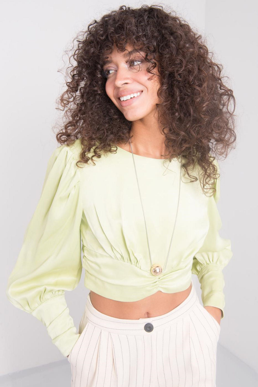 By Sally Fashion Lime Long Sleeve Blouse