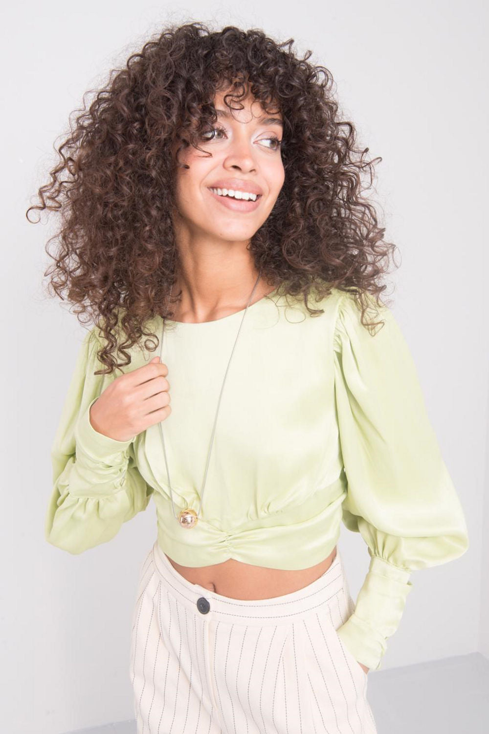 By Sally Fashion Lime Long Sleeve Blouse - view 2