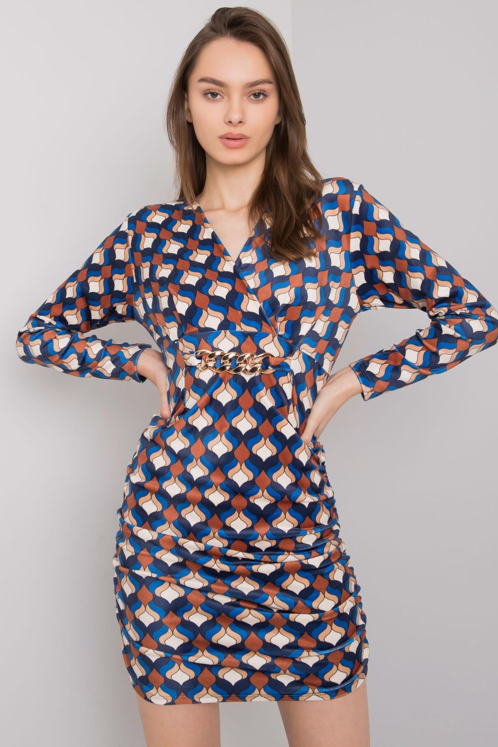 Italy Moda Blue Velvet Long Sleeve Dress