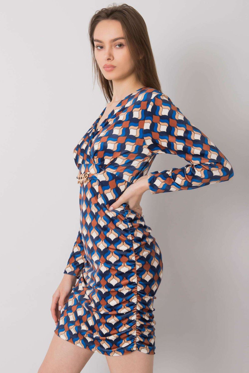 Italy Moda Blue Velvet Long Sleeve Dress - view 3