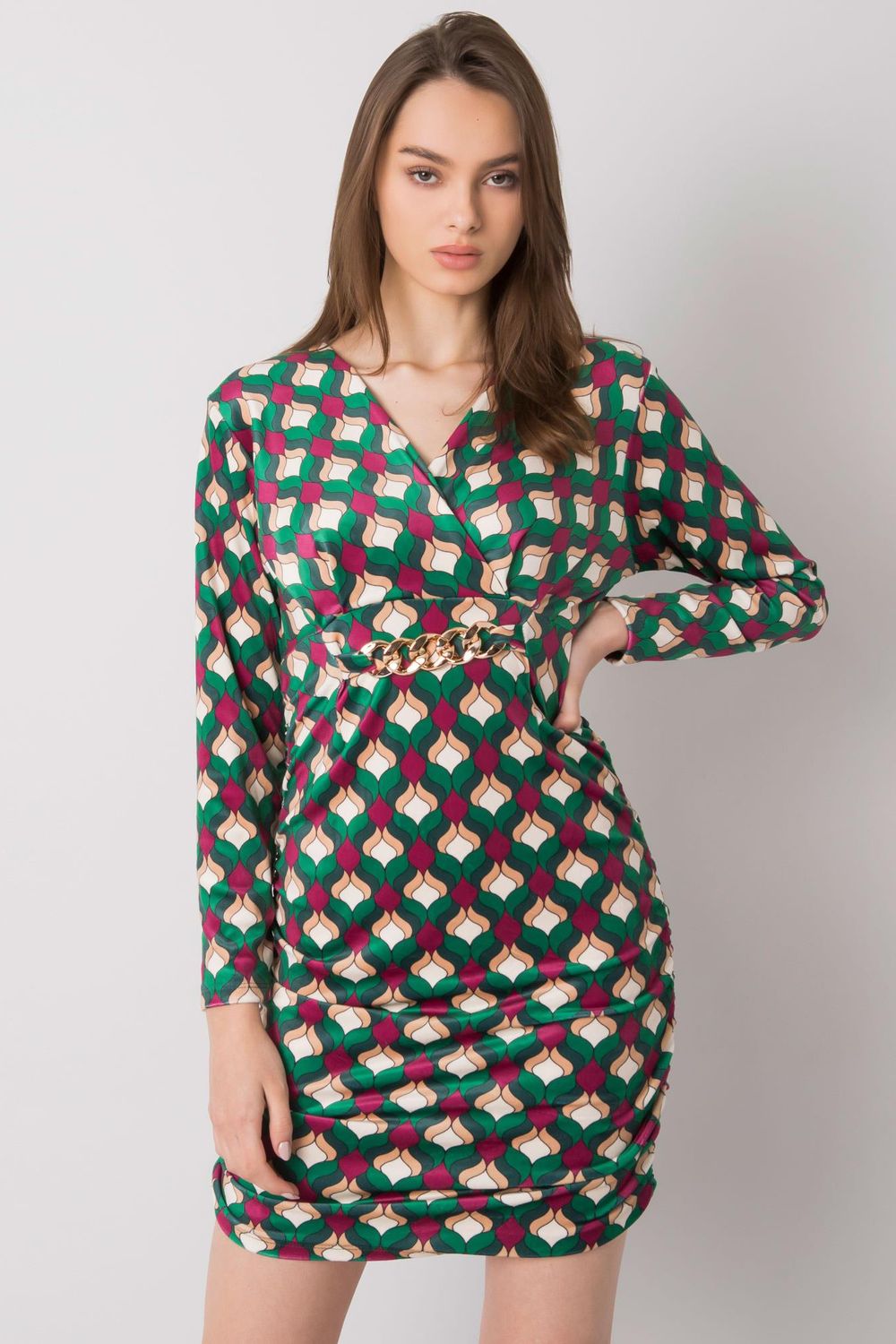 Italy Moda Green Velvet Long Sleeve Dress