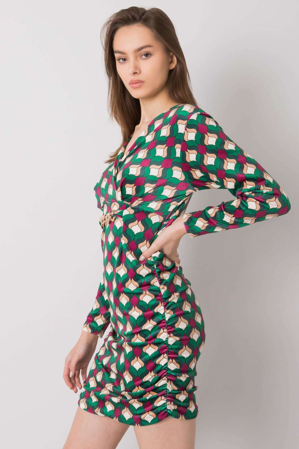 Italy Moda Green Velvet Long Sleeve Dress - view 2