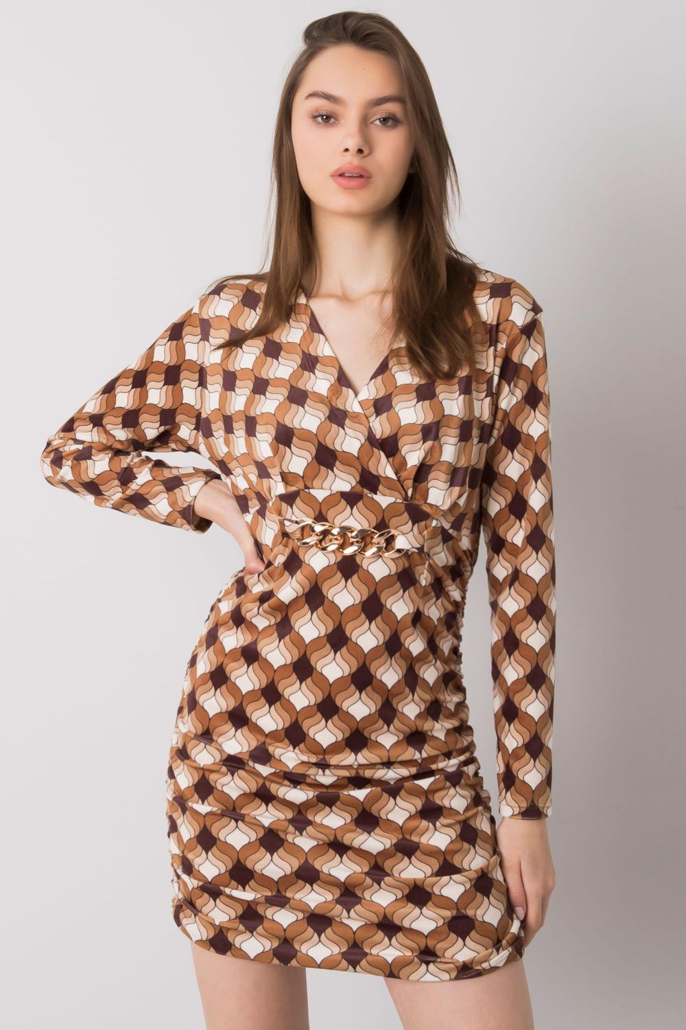 Italy Moda Brown Velvet Long Sleeve Dress