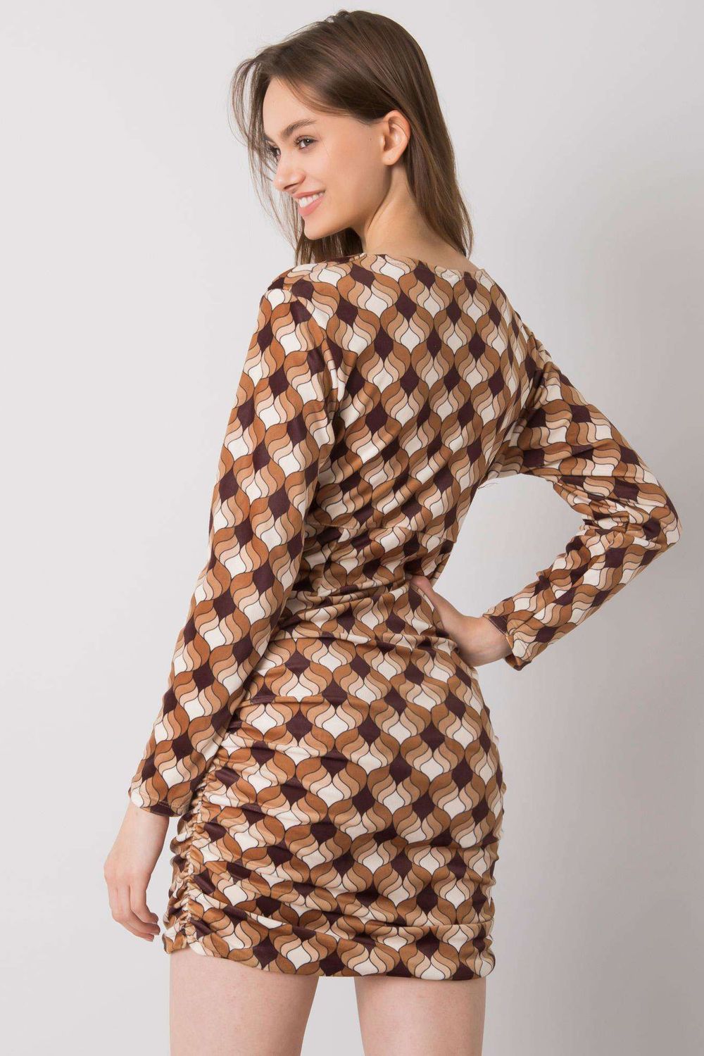 Italy Moda Brown Velvet Long Sleeve Dress - view 3