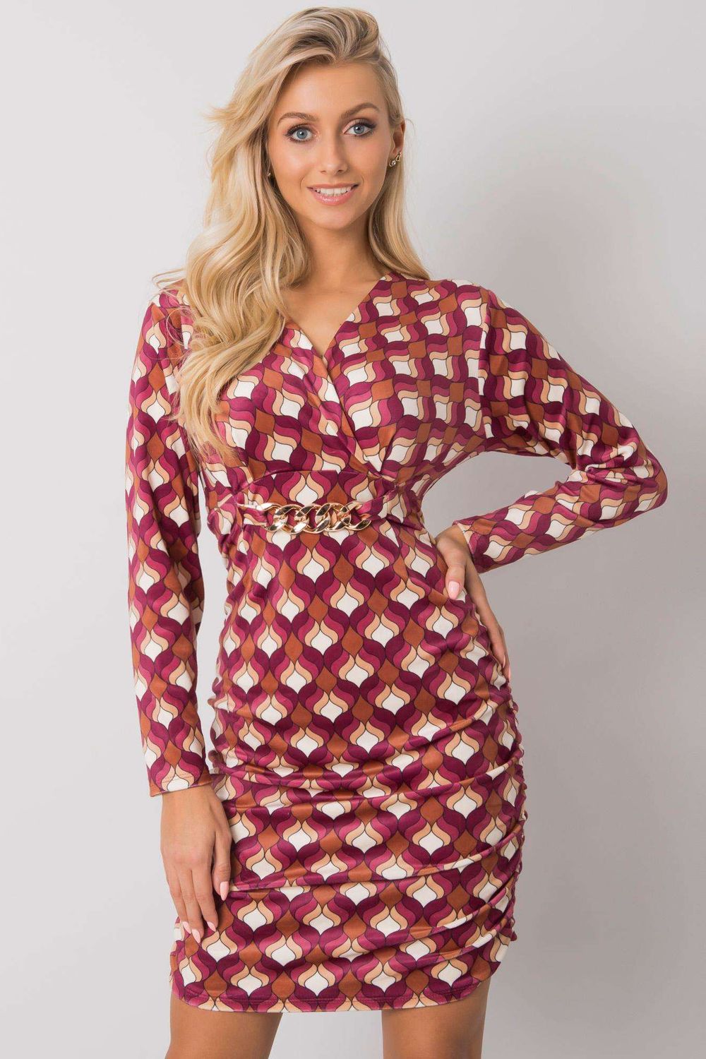 Italy Moda Dark Pink Velvet Long Sleeve Dress