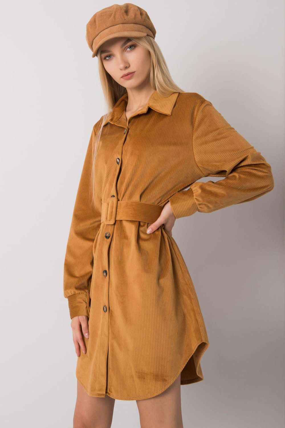 Italy Moda Camel Polyester Long Sleeve Dress - view 2