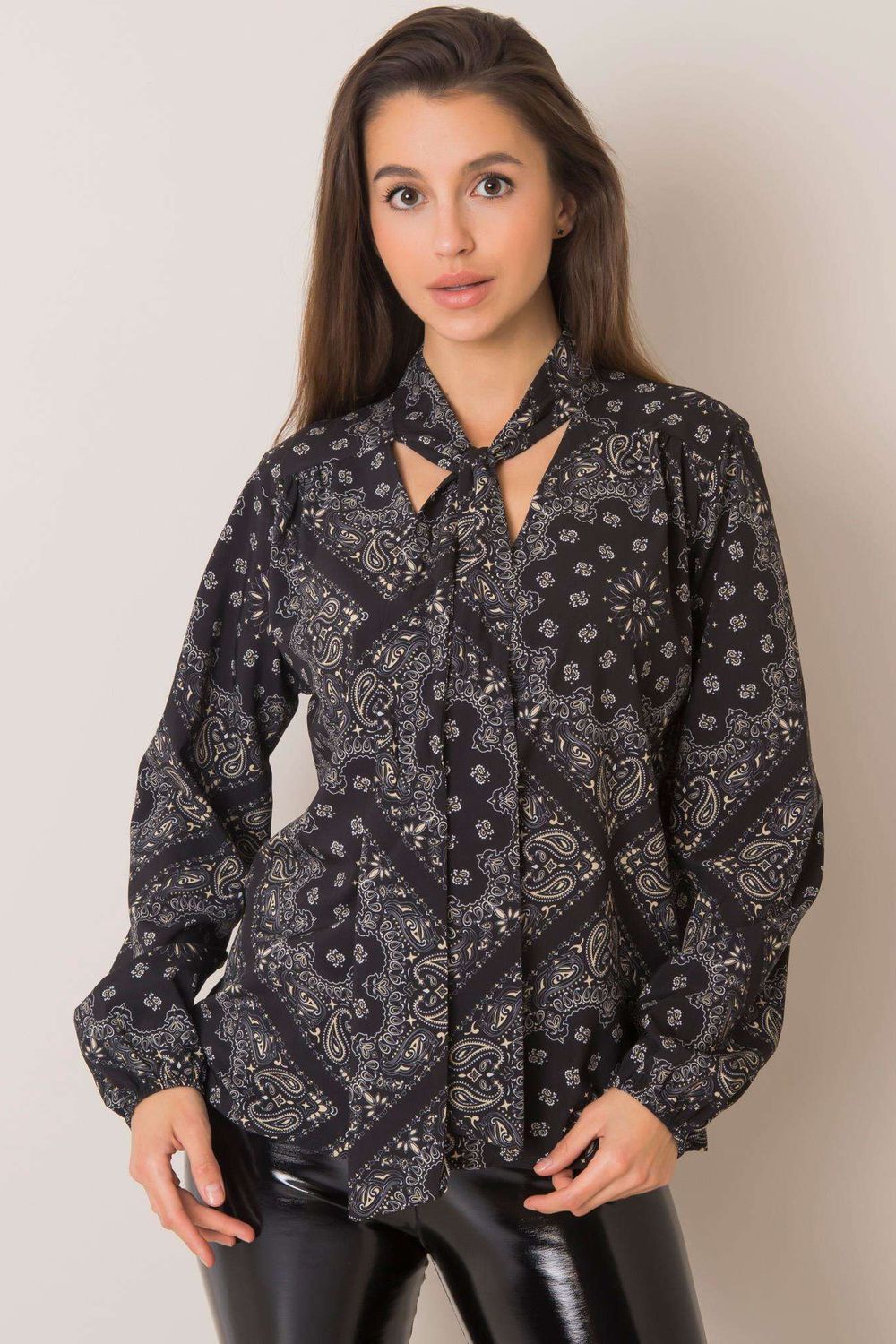 Italy Moda Black Polyester Long Sleeve Blouse