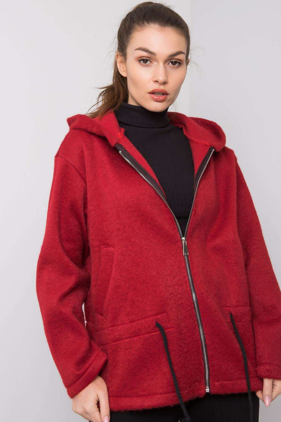 Italy Moda Burgundy Hooded Zip Up Sweatshirt