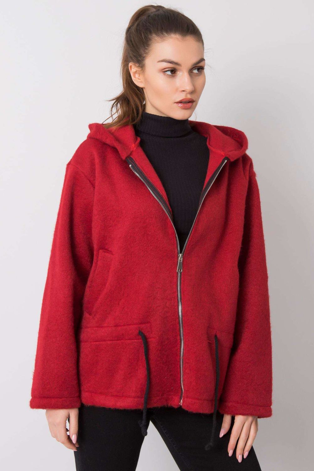 Italy Moda Burgundy Hooded Zip Up Sweatshirt - view 2