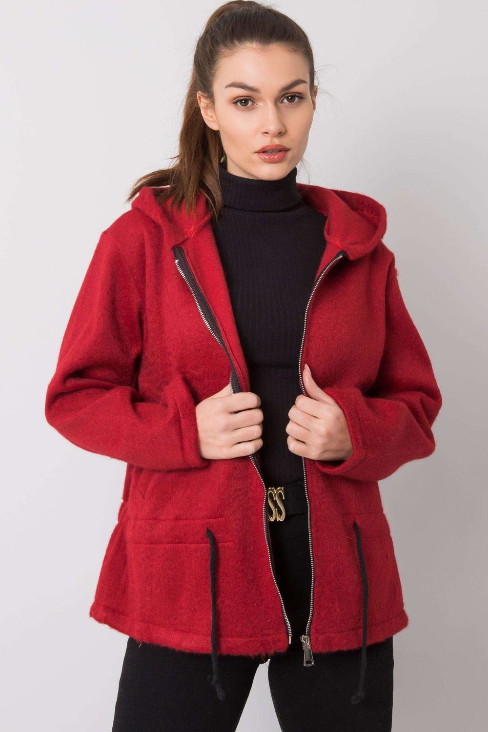 Italy Moda Burgundy Hooded Zip Up Sweatshirt - view 3