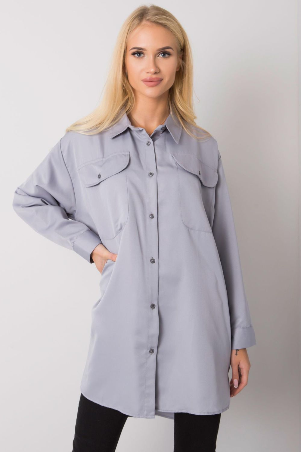 Ex Moda Grey Cotton Long Sleeve Top
