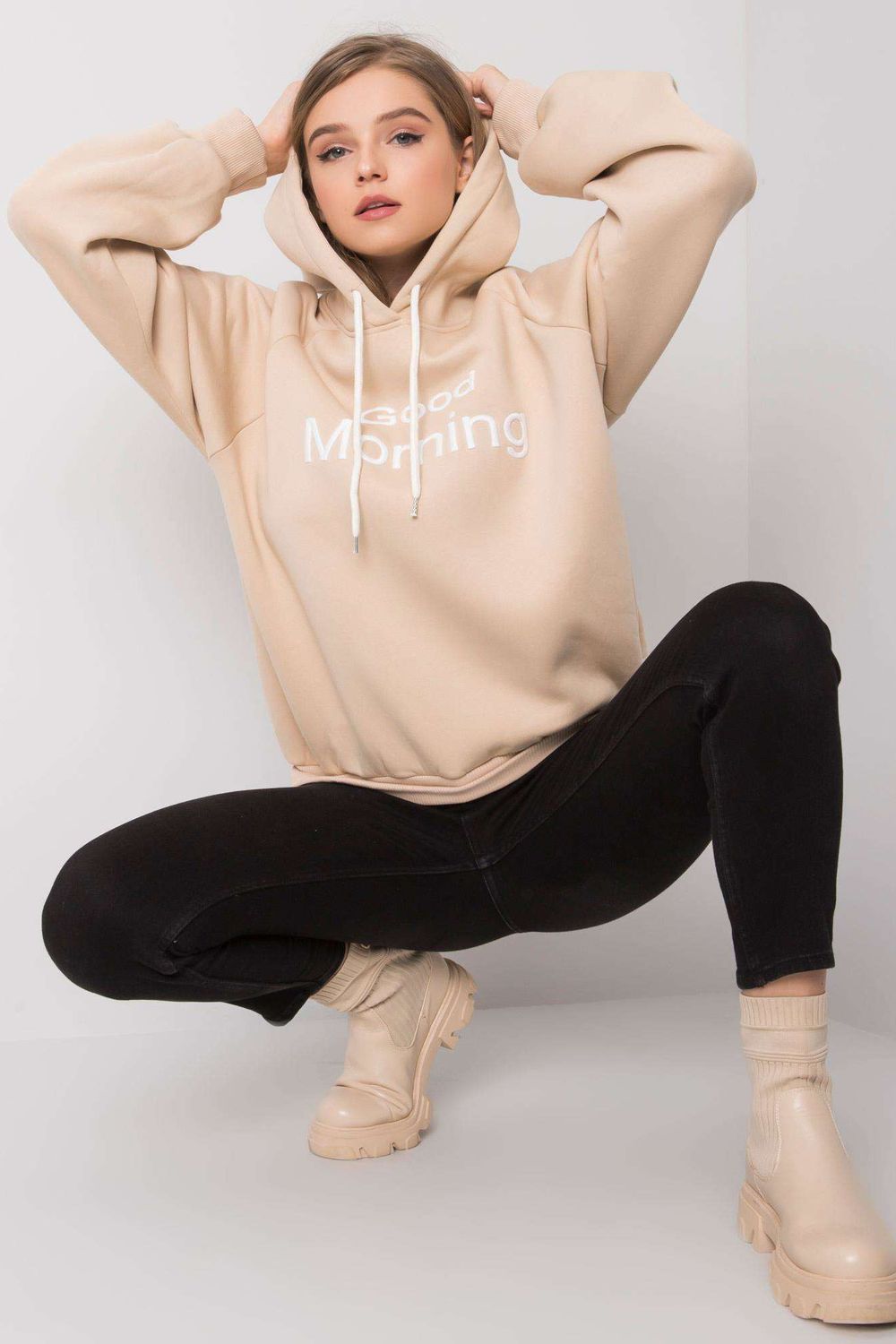Ex Moda Beige Hooded Sweatshirt - view 2