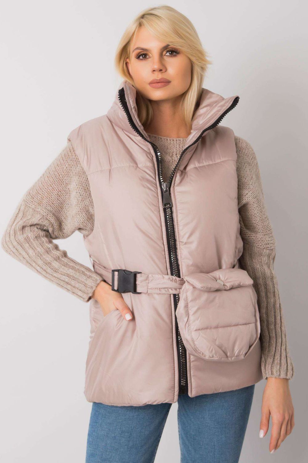 Ex Moda Beige Zip Up Gilet