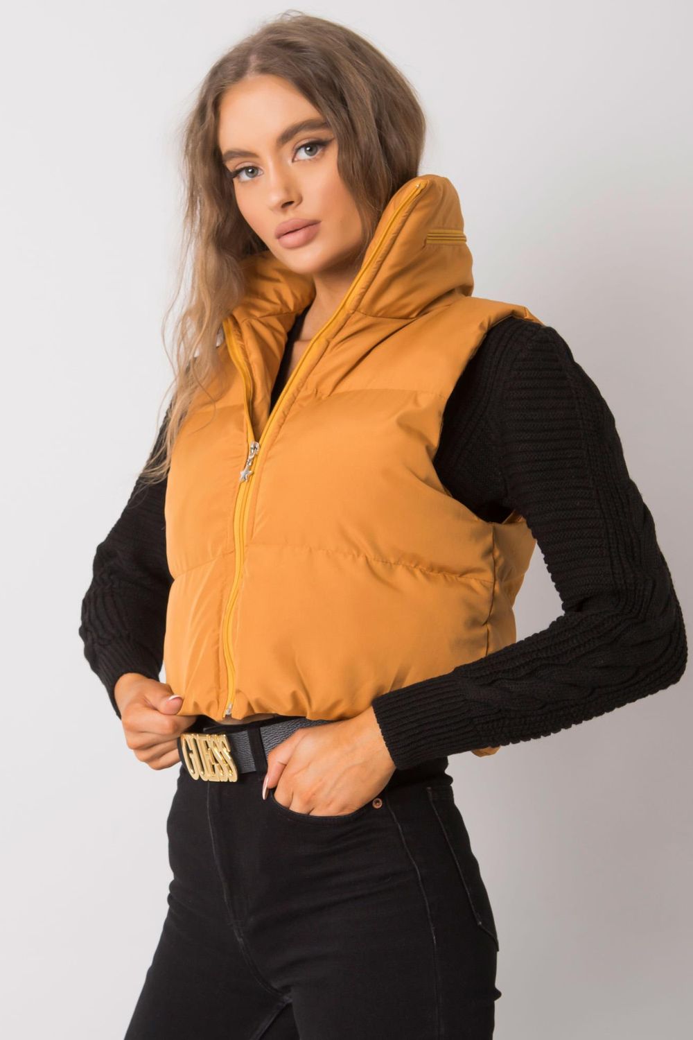 Ex Moda Dark Yellow Hooded Zip Up Gilet - view 2