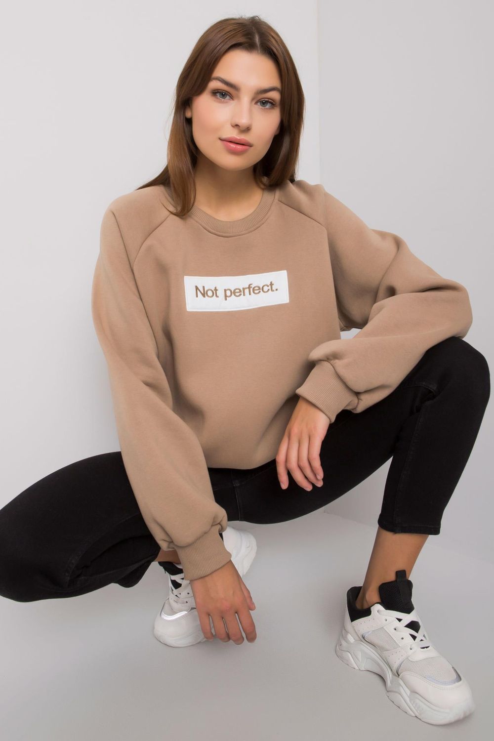 Ex Moda Beige Hooded Long Sleeve Cotton Sweatshirt