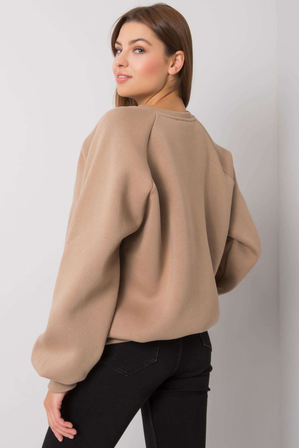 Ex Moda Beige Hooded Long Sleeve Cotton Sweatshirt - view 3