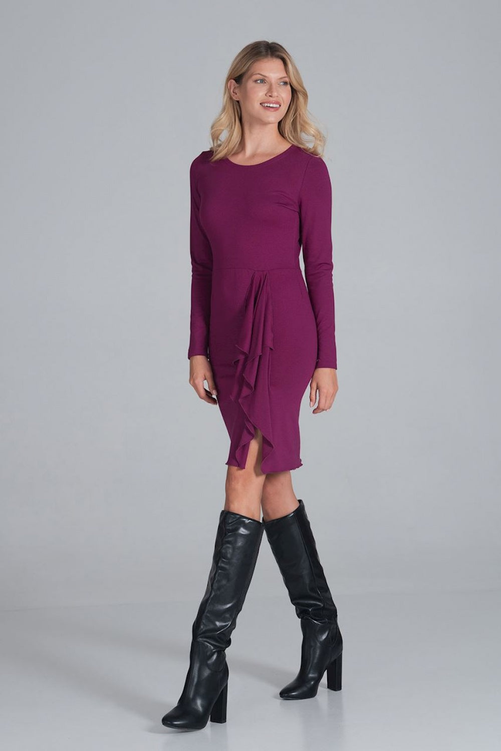 Figl Fuchsia Long Sleeve Cocktail Dress - view 4