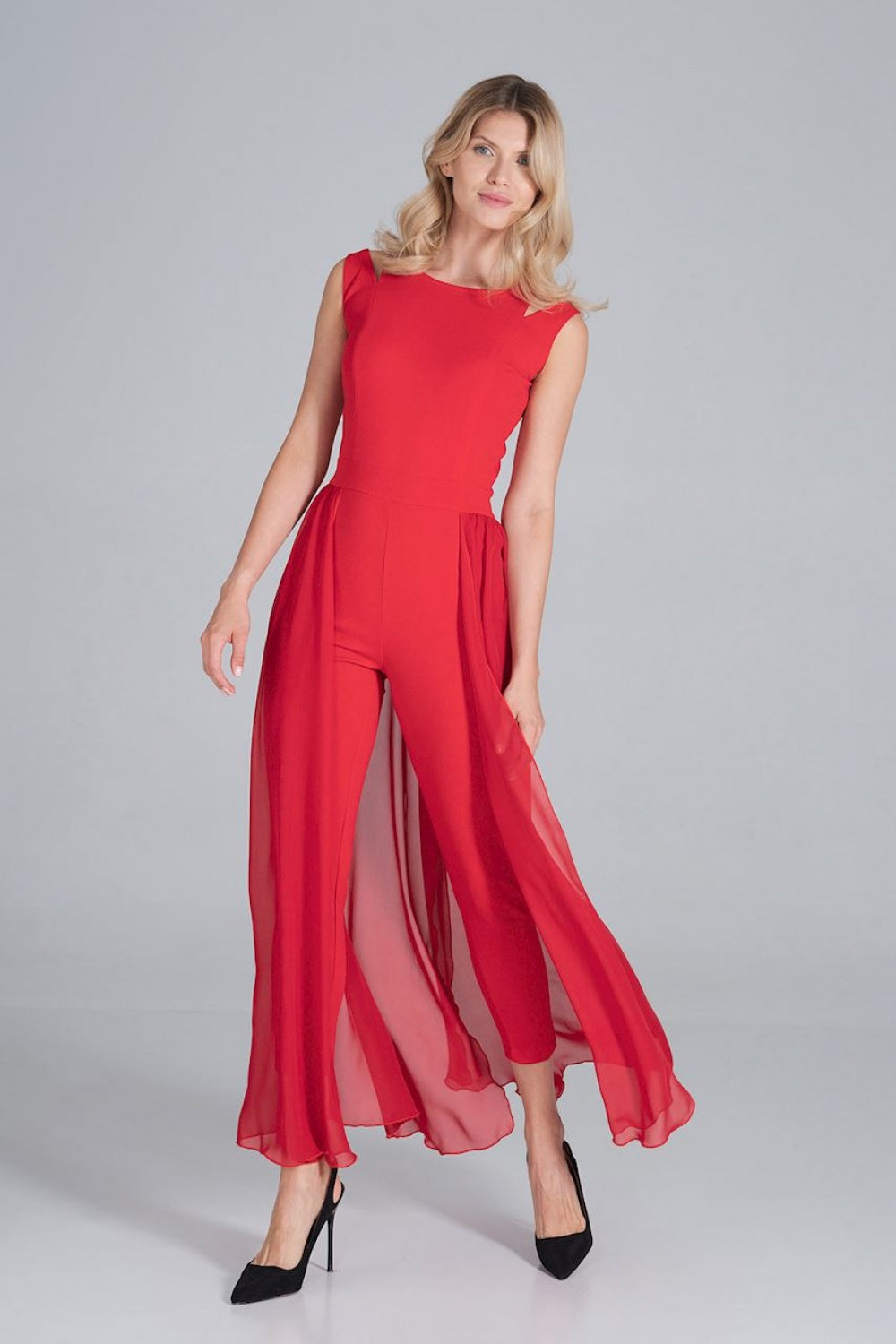 Figl Red Chiffon Sleeveless Jumpsuit - view 2