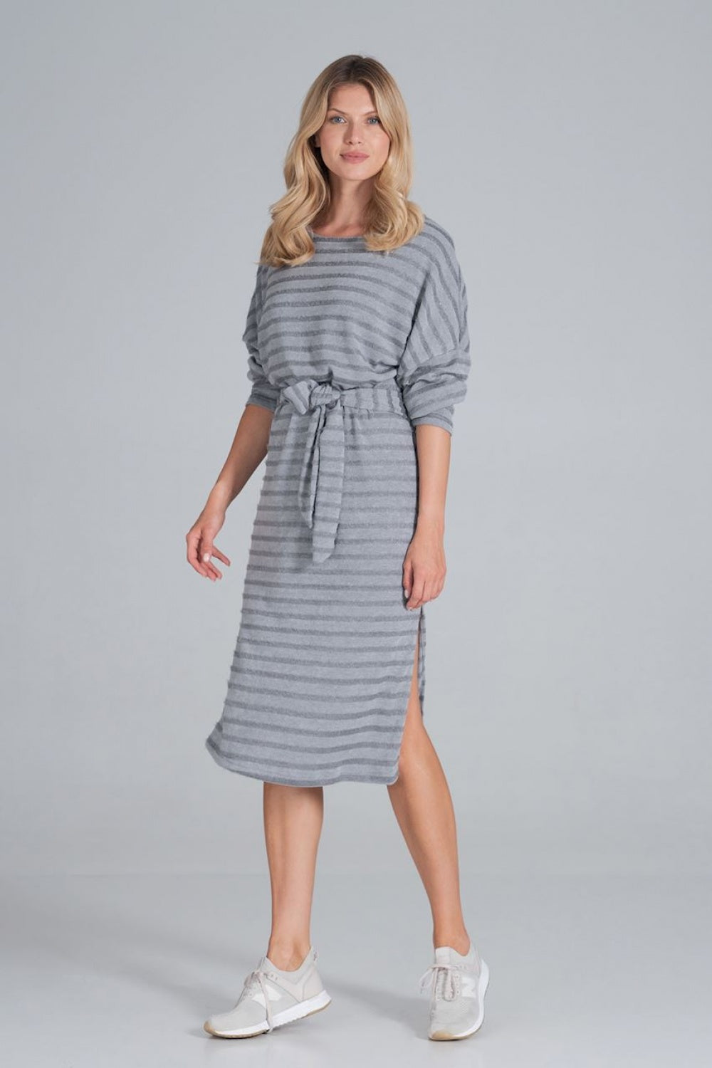 Figl Grey Round Neck Midi Long Sleeve Dress - view 2