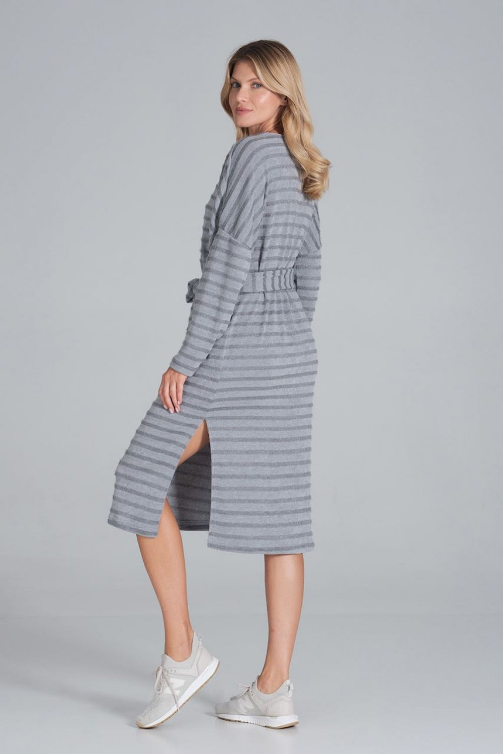 Figl Grey Round Neck Midi Long Sleeve Dress - view 3