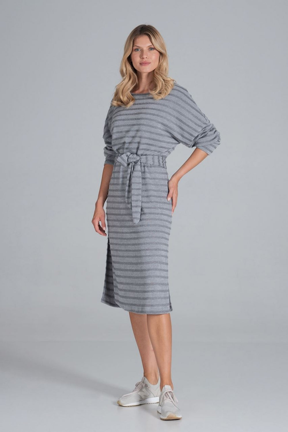 Figl Grey Round Neck Midi Long Sleeve Dress - view 4