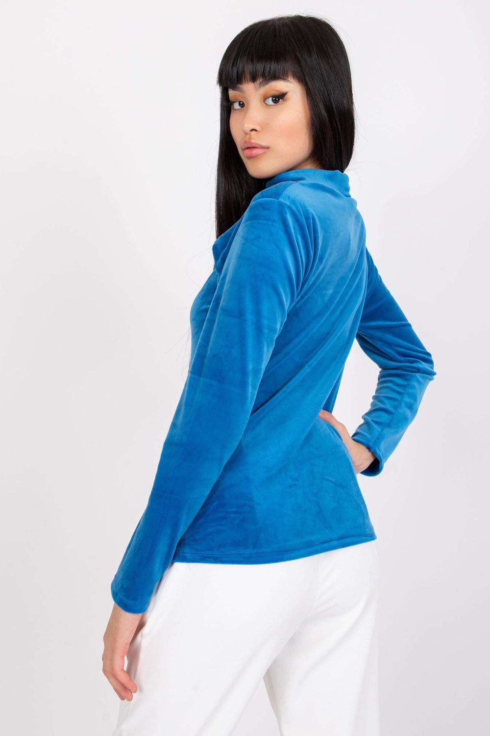 Italy Moda Blue Velvet Long Sleeve Blouse - view 2