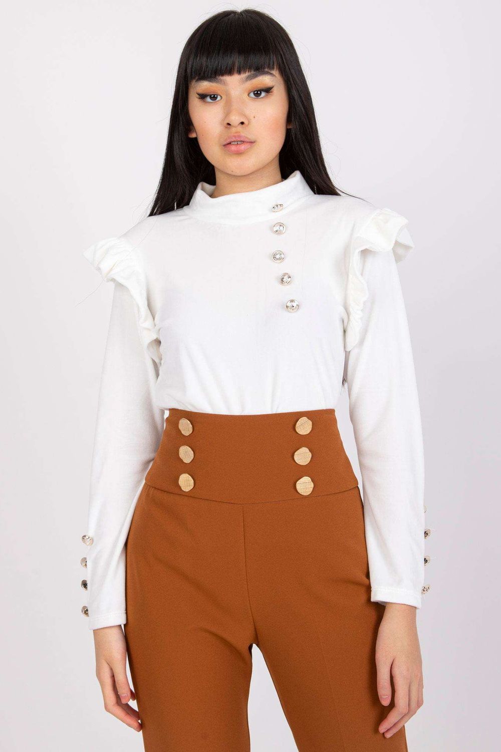 Italy Moda White Velvet Long Sleeve Blouse