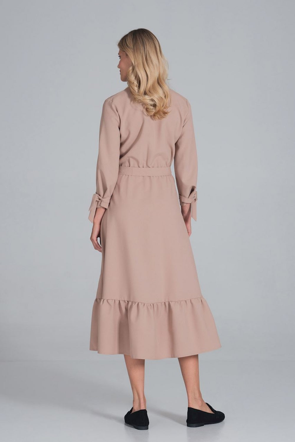 Figl Beige Maxi Flared V-Neck Dress - view 3
