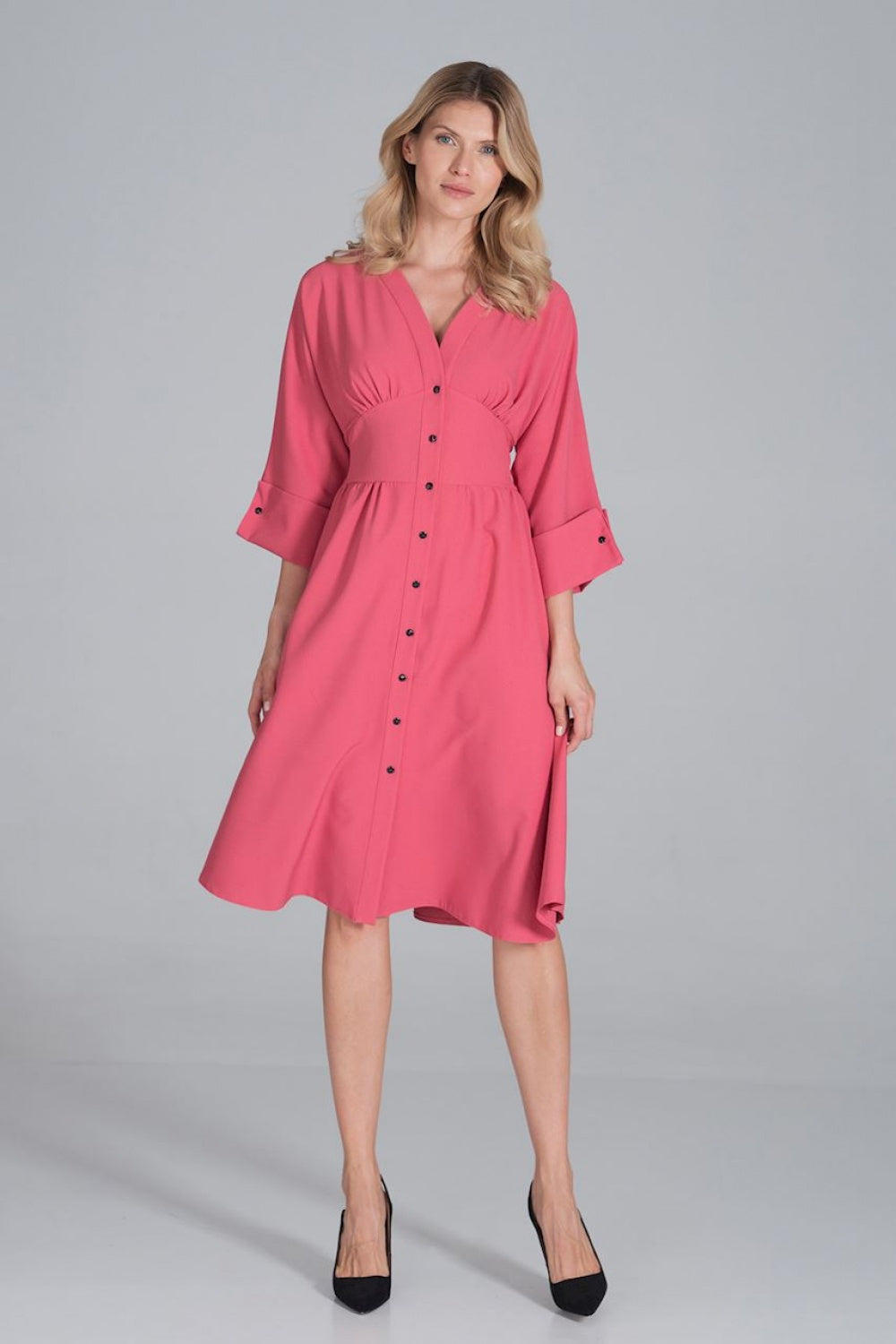 Figl Coral Midi Flared Dress