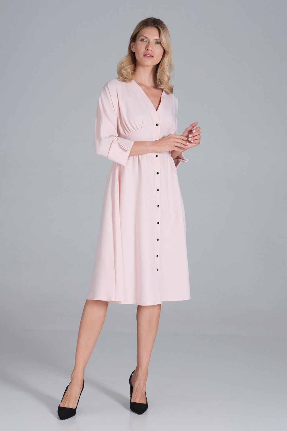 Figl Pink Polyester Midi Flared Dress