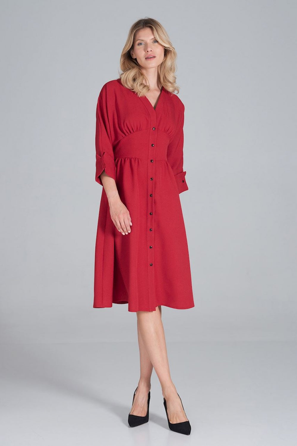 Figl Burgundy Midi Flared Dress