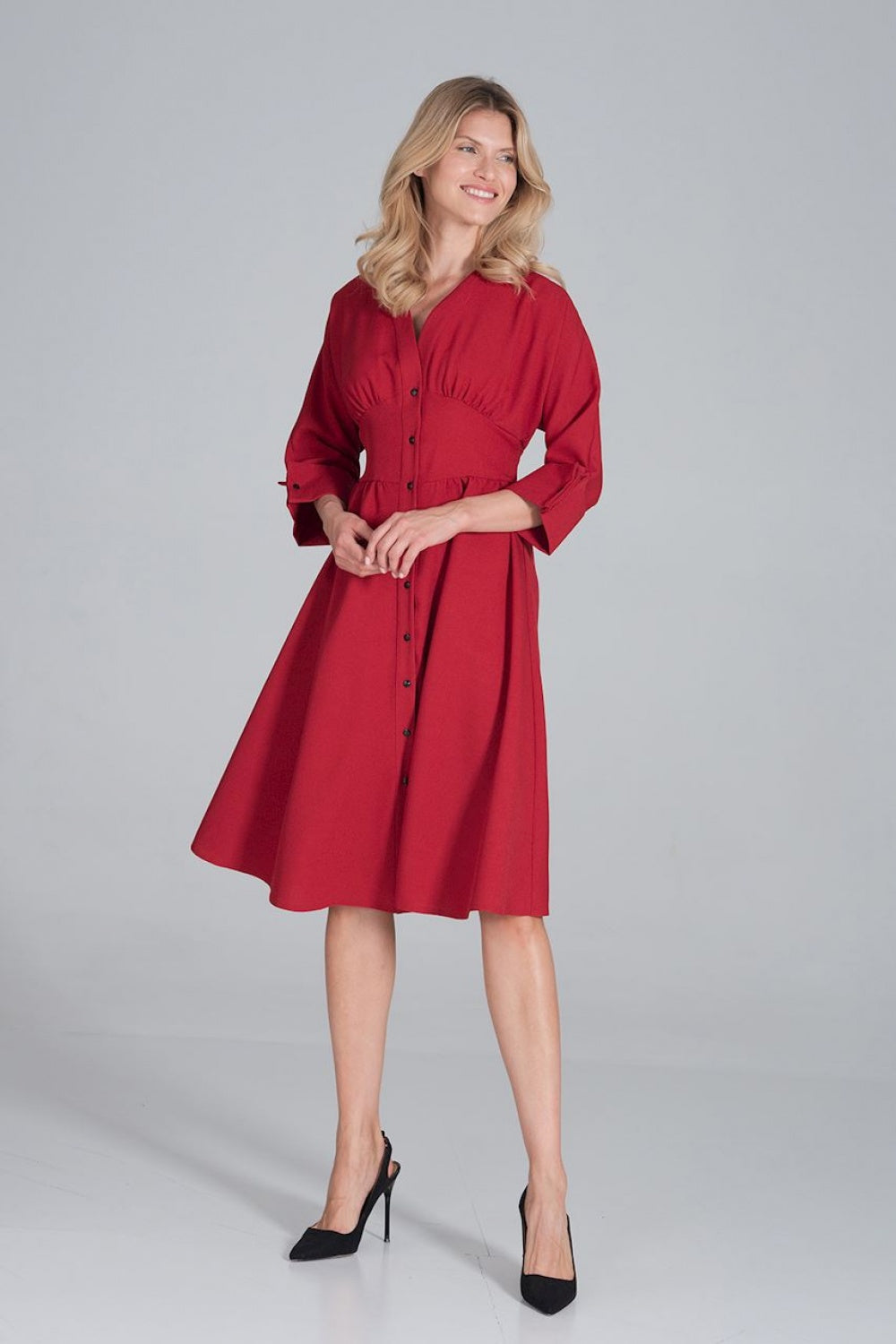Figl Burgundy Midi Flared Dress - view 2