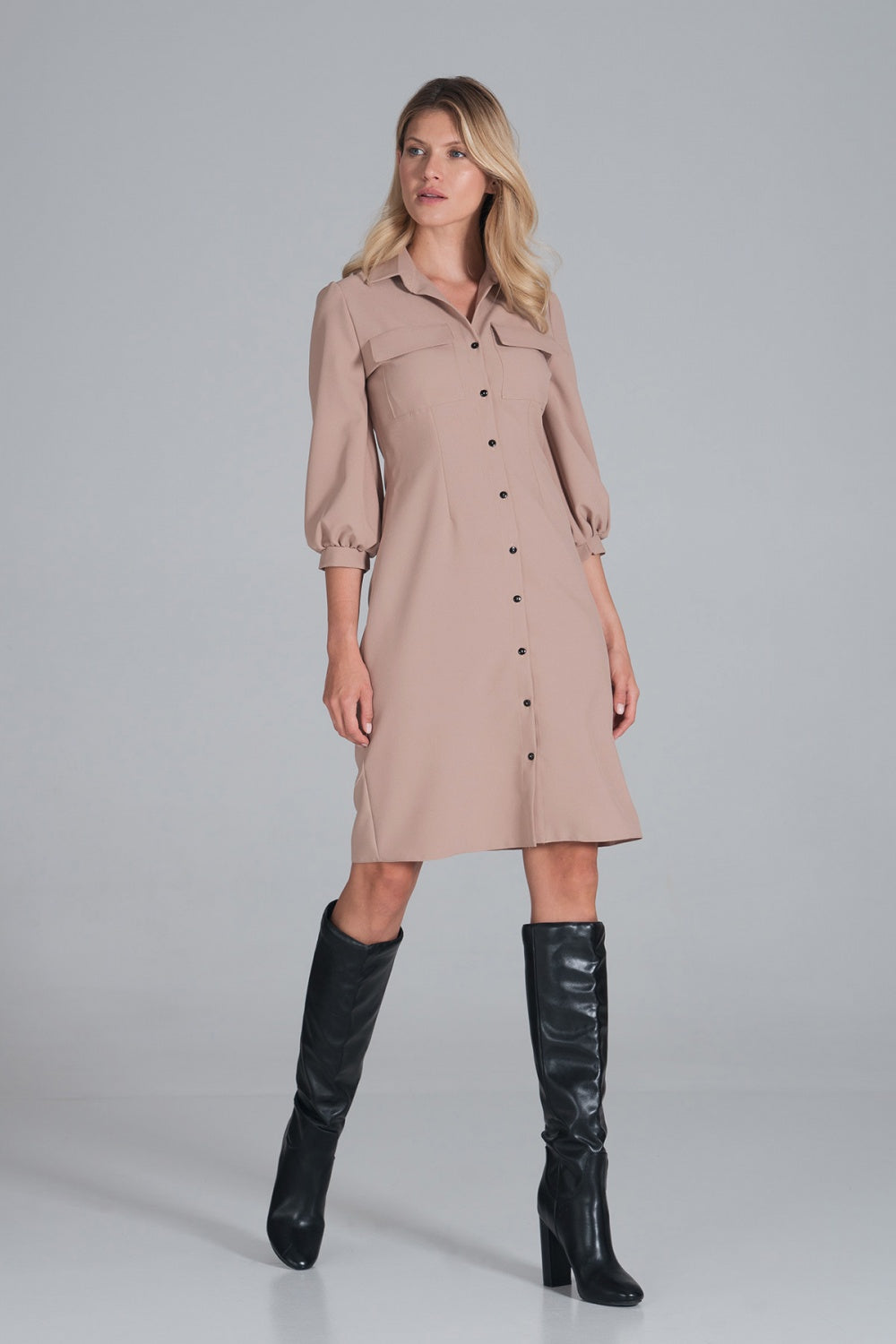 Figl Beige Collared Midi Dress - view 4