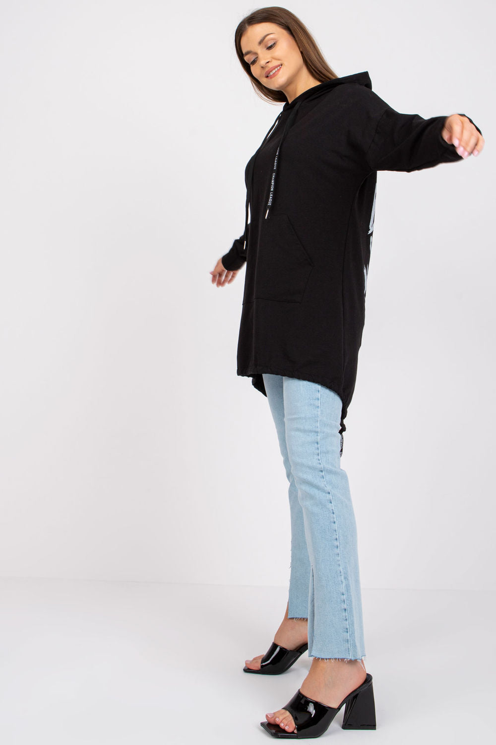 Italy Moda Black Hooded Sweatshirt