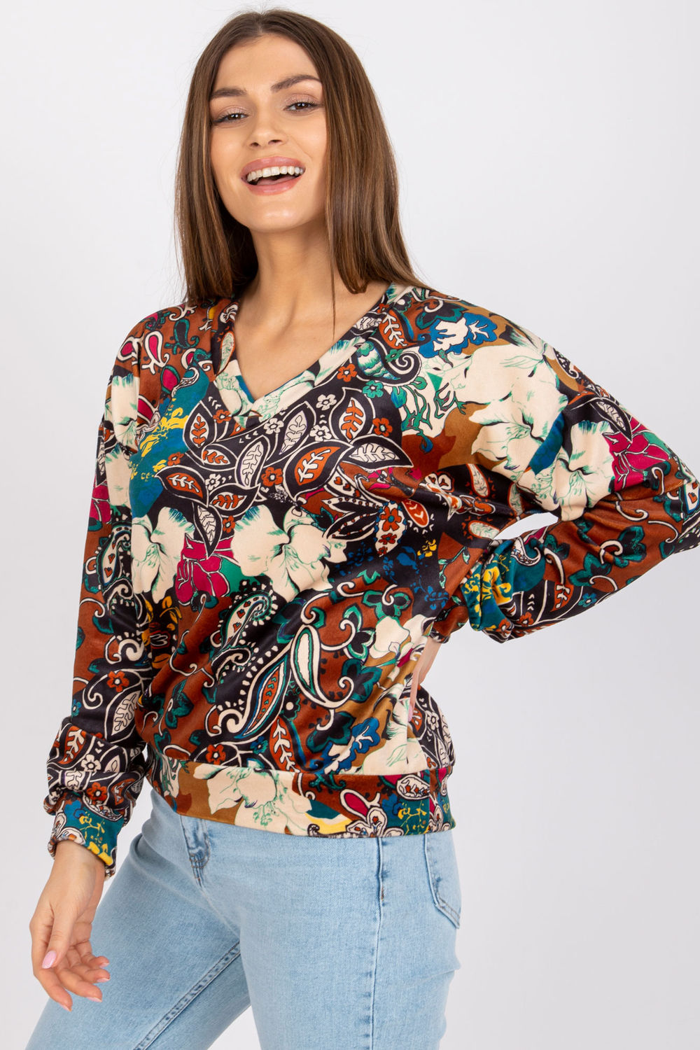 Italy Moda Brown Long Sleeve Blouse