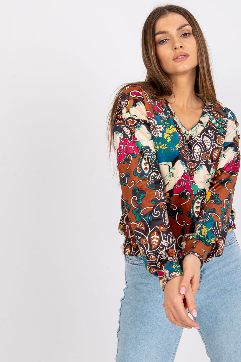 Italy Moda Brown Long Sleeve Blouse - view 2