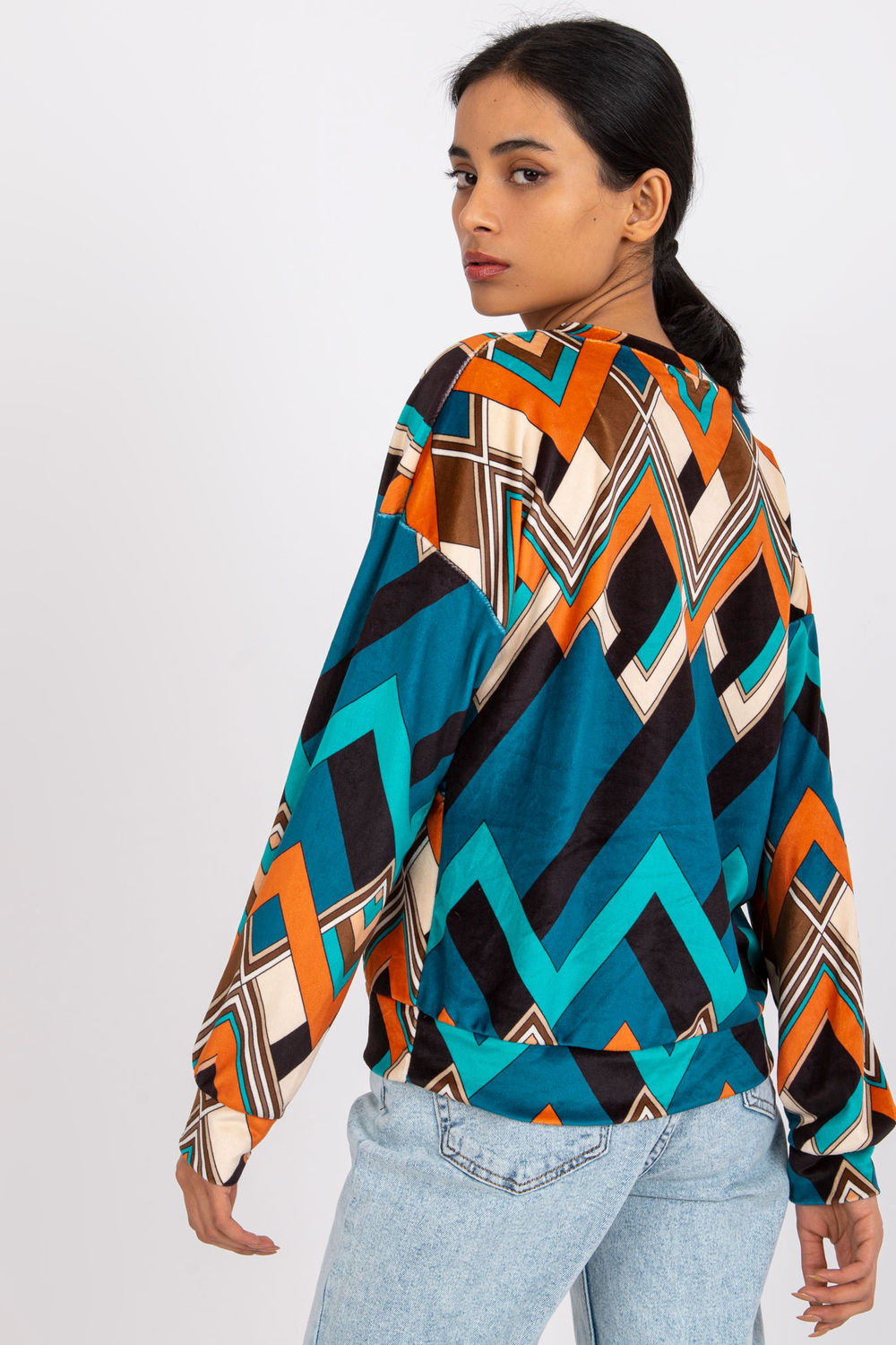 Italy Moda Teal Velvet Long Sleeve Blouse - view 3