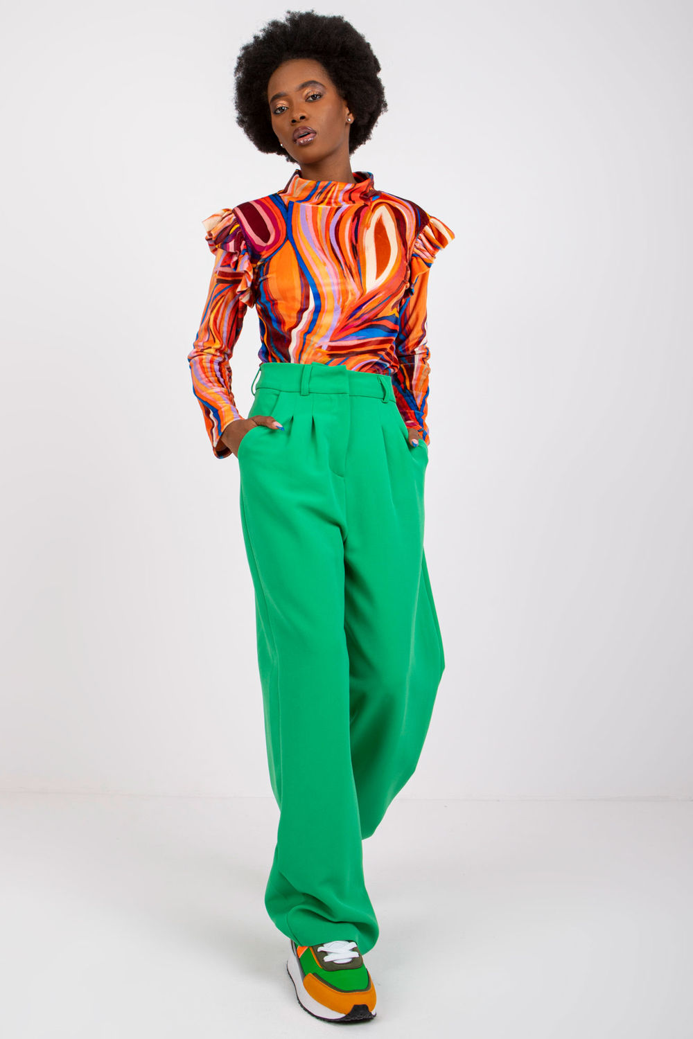 Italy Moda Orange Velvet Long Sleeve Blouse