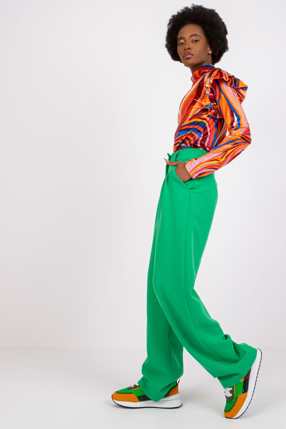 Italy Moda Orange Velvet Long Sleeve Blouse - view 2